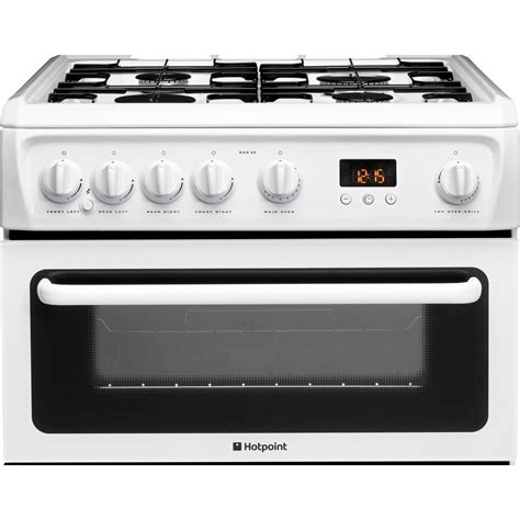 hotpoint 60cm double oven gas cooker with lid white